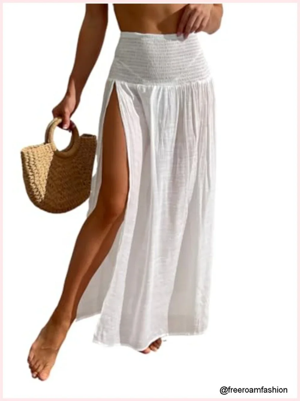 Semi-Sheer High Slit Maxi Swimsuit Coverup Skirt Beach Vacation